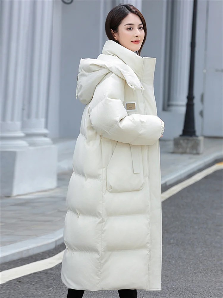 

Light Luxury Brand Down Jacket Women's Long Over the Knee 2022 New Winter Fashion Korean Loose Thick Warmth Hooded Clothing