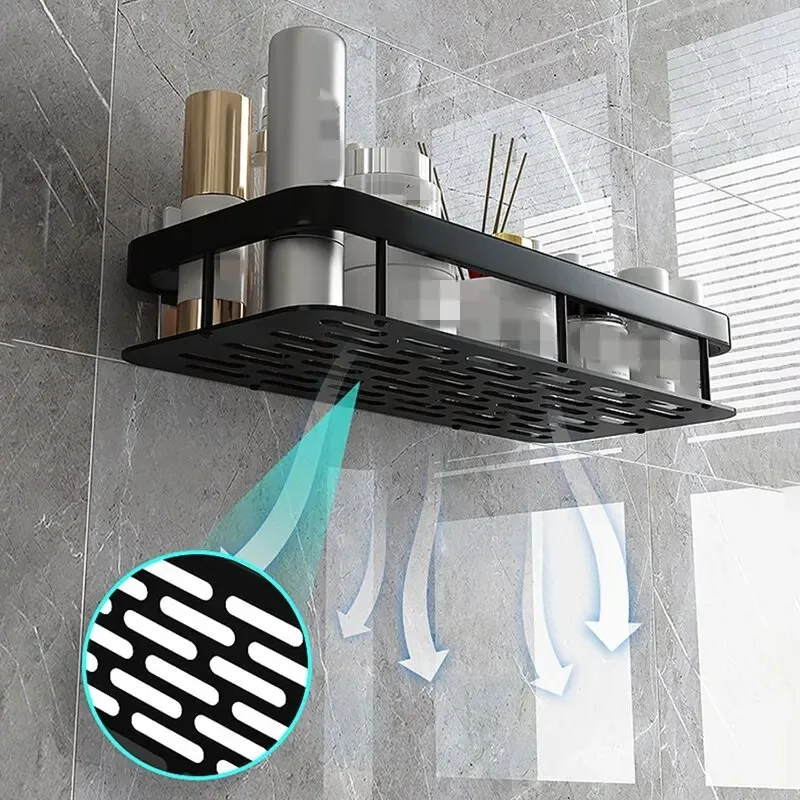 Punch-free Bathroom Shelf Shelves Wall Mounted Shampoo Storage Rack For Kitchen Holder Square Aluminum Bath Organizer Accessorie 4
