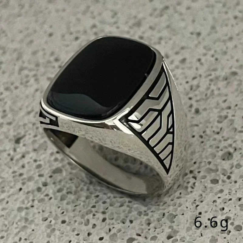 Men's Gemstone Ring Hip Hop Punk Style Silver Ring For Men_voghion.com
