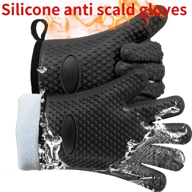 1Pcs Oven Mitts Bake Silicone Gloves Anti-scald Microwave Oven Baking Gloves BBQ Gloves Anti Heat Resistant Baking Gloves
