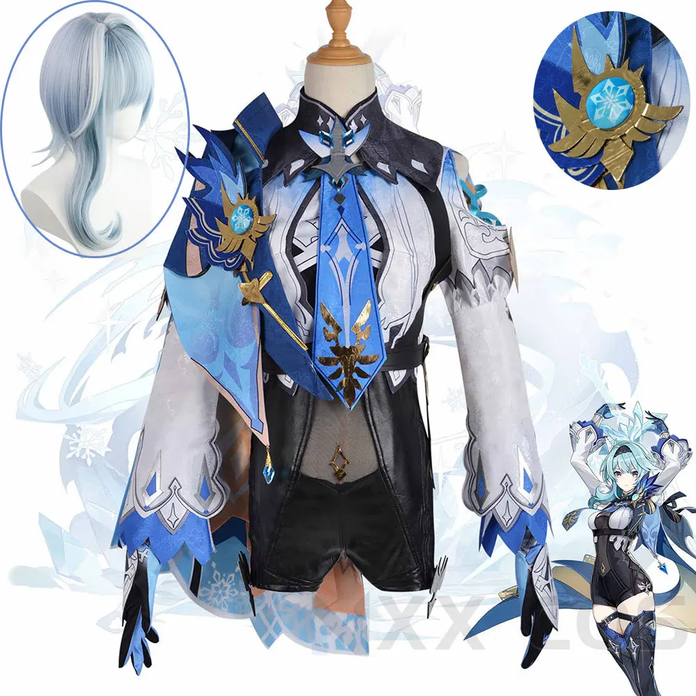 

Genshinimpact Eula Lawrence Cosplay Costume Wig Uniform Outfits Set Wave Flower Knight Funny Halloween Carnival Game Costumes