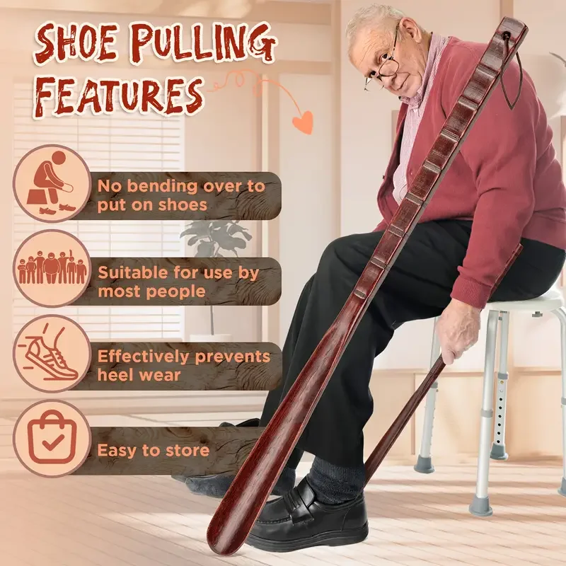 Calzascarpe Magnetico Portatile Con Manico Lungo - Per Anziani, Donne Incinte, Legno, Design Pratico