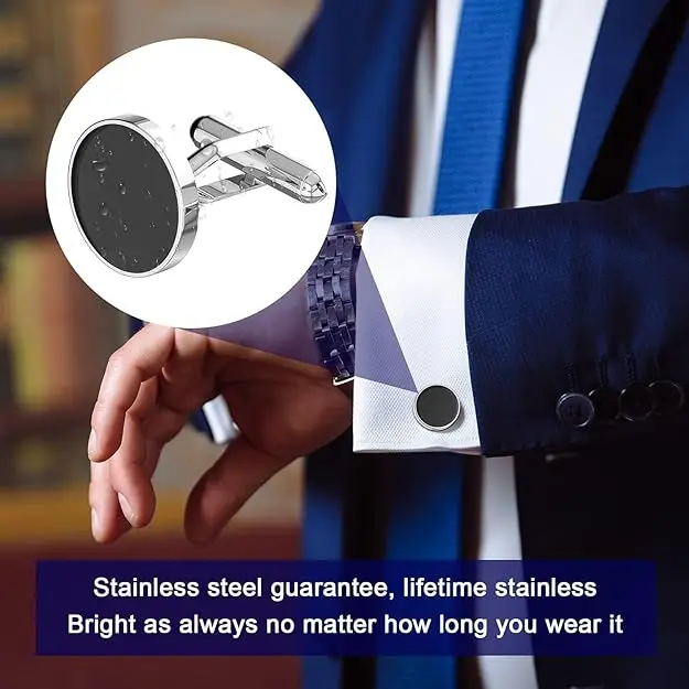 Cufflinks For Men 316L Stainless Steel Tuxedo Shirt Cuff Links Accessories Business Groom Wedding Black Silver Gold Jewelry - 5