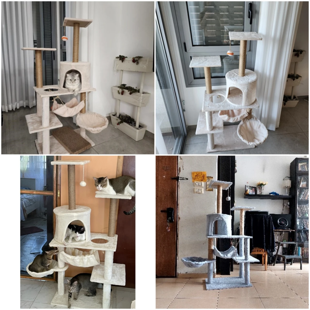 Multi-layer Cat Tree House With Swing Hammock Cat Climbing Tower Sisal Rope Cat Scratching Posts Cover Plush Cloth Cat Condos