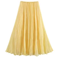 HXAO Women's Skirt Yellow Pleated Skirt Summer 2025 Midi Ruffle High Waist Long Skirts For Women Elegant Casual Vacation Skirts - Image 3