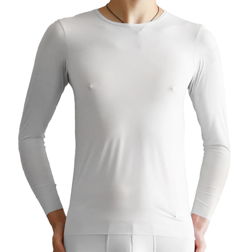 

Мужские прозрачные облегающие пуловеры, Сетчатая футболка с длинным рукавом из ледяного шелка, майка, Топ для фитнеса, мужское термобелье