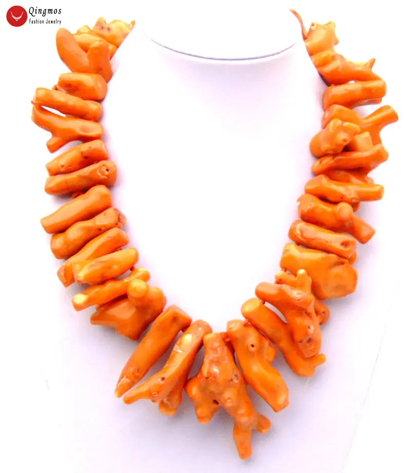Qingmos 30-50 mm Branch Natural Orange Coral Necklace for Women with Genuine Stone 18