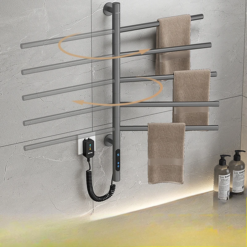 Electric Heated Towel Rail for Bathroom 304 Stainless Steel Electric Rack Timing Towel Radiator with 180 Rotation