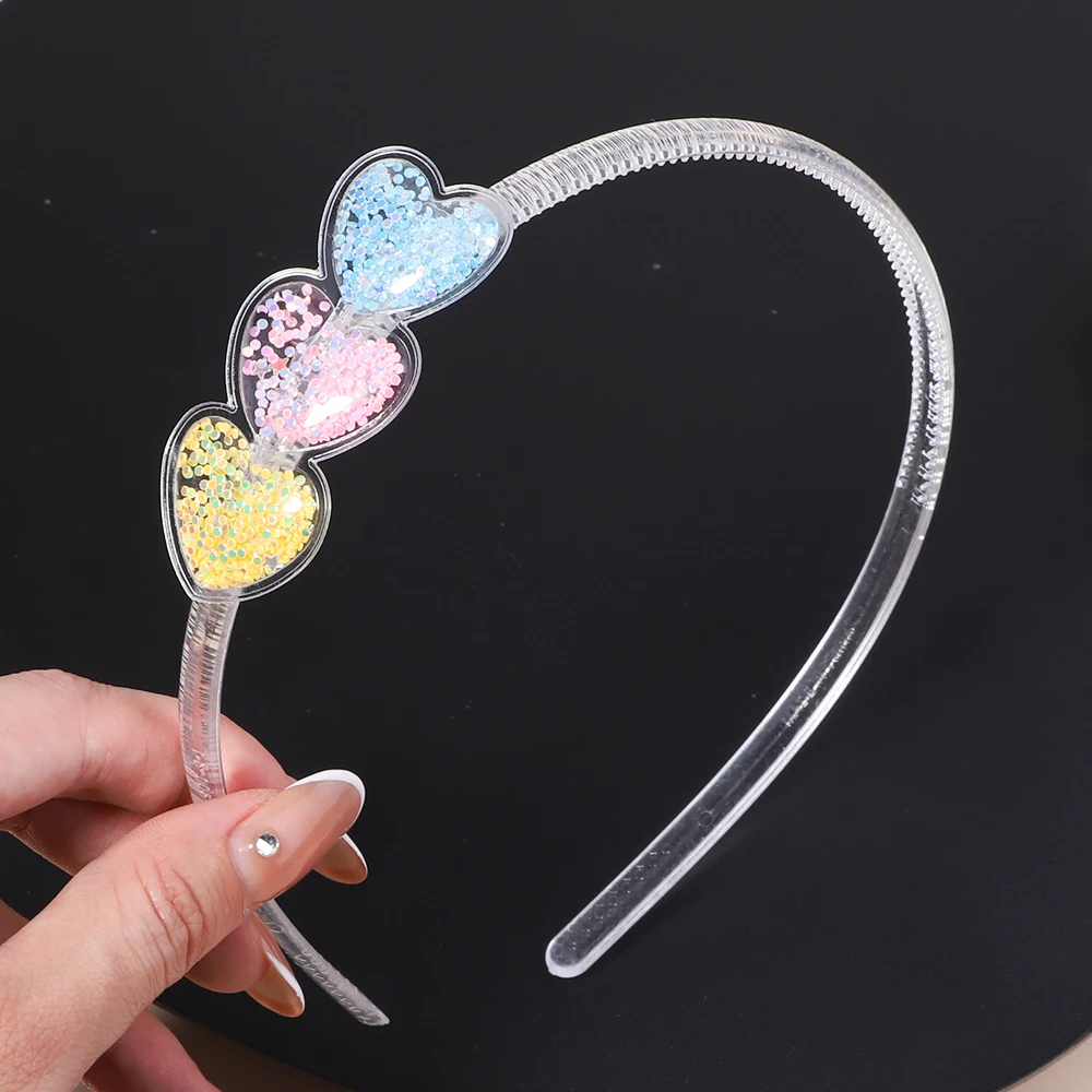 1/2pcs Transparent Quicksand Hairhoop Kids Girl Glitter Heart Sequin Cartoon Hairbands Children Headwear Baby Hair Accessories