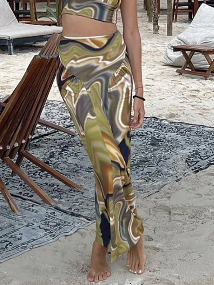 Printing Y2k Skirts For Women Summer Dress Shirring Falda Sexy Mujer Beach Wear Jupe Longue Femme Slim Fit Aesthetic Clothes