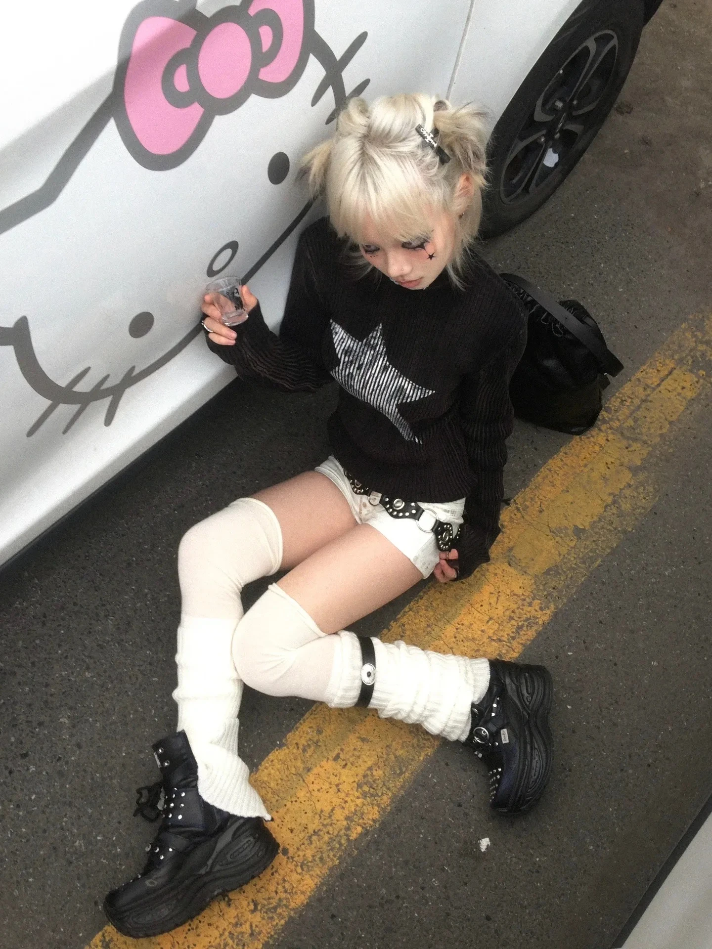 Karrcat Grunge Aesthetics Star Print Strickoberteile Trashy Y2k Langarm Strick-T-Shirt Vintage Gothic Strickwaren American Retro 90er Jahre – Detail 9