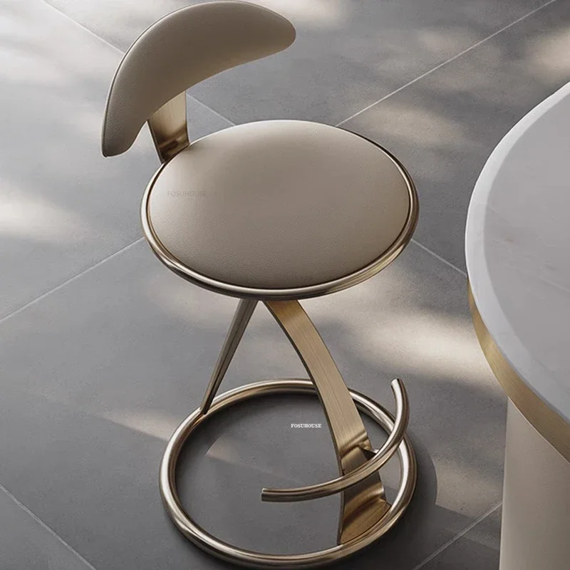 Designer High Stool Italian Light Luxury Bar Chairs Creative Bar Furniture Home Stainless Steel Cafe Kitchen Backrest Chair