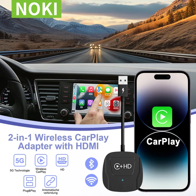 Wireless CarPlay Adapter with HDMI, supports mirroring videos/games from multimedia devices with DP function to car