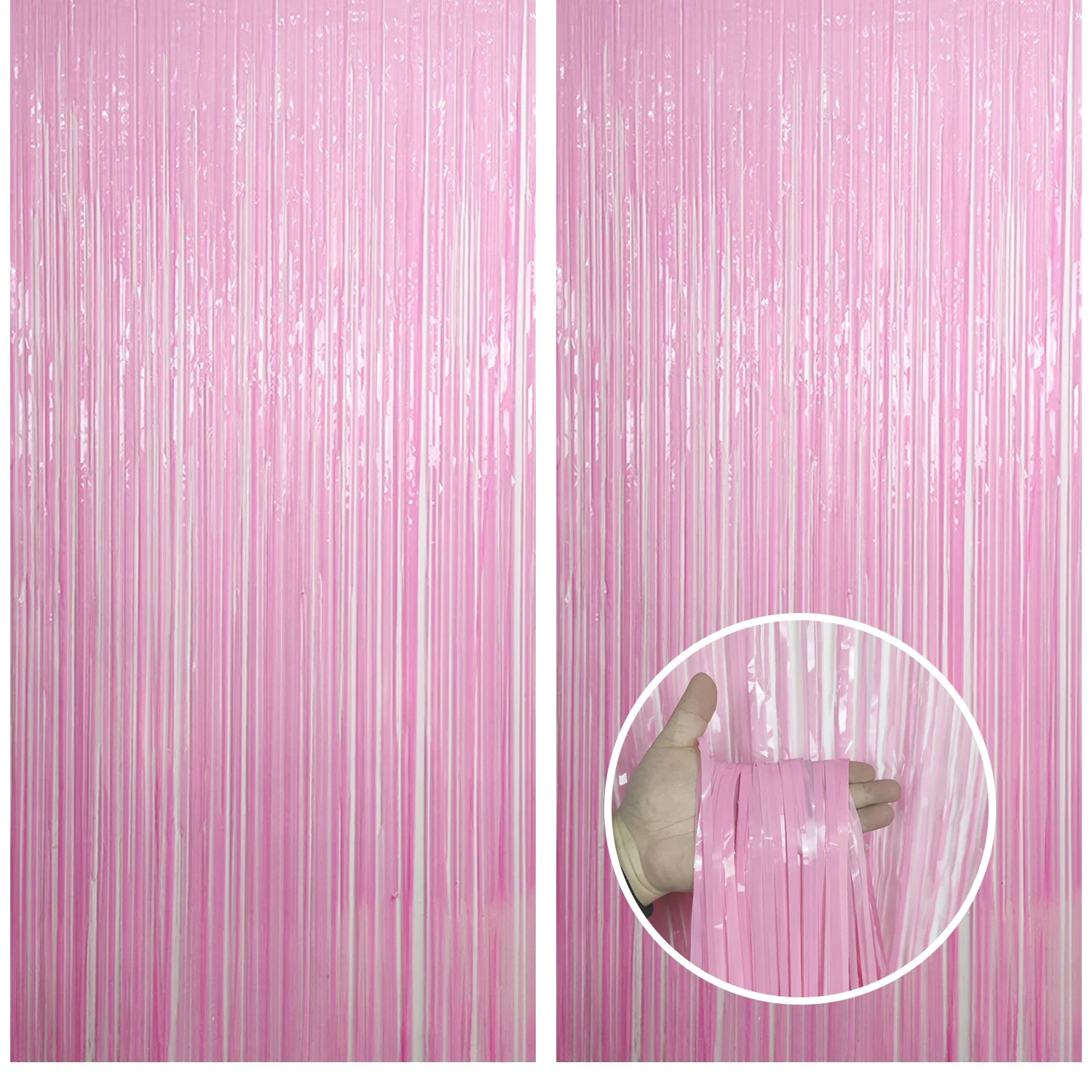 Kreatwow-Pink Foil Fringe Curtain Party Decorations, Backdrop for Pink Streamers, 3.3Ft X 6.6Ft 2m 3m rose gold metallic foil tinsel fringe curtain birthday party decoration wedding photography backdrop curtain photo props