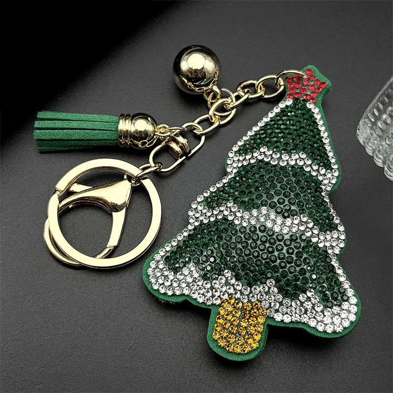 Grüner Weihnachtsbaum-Schlüsselanhänger für Damen und Herren, voller Bling-Bling-Kristalle, Quasten, Festival, niedlicher Auto-Schlüsselanhänger, Taschenanhänger, Schmuckgeschenke