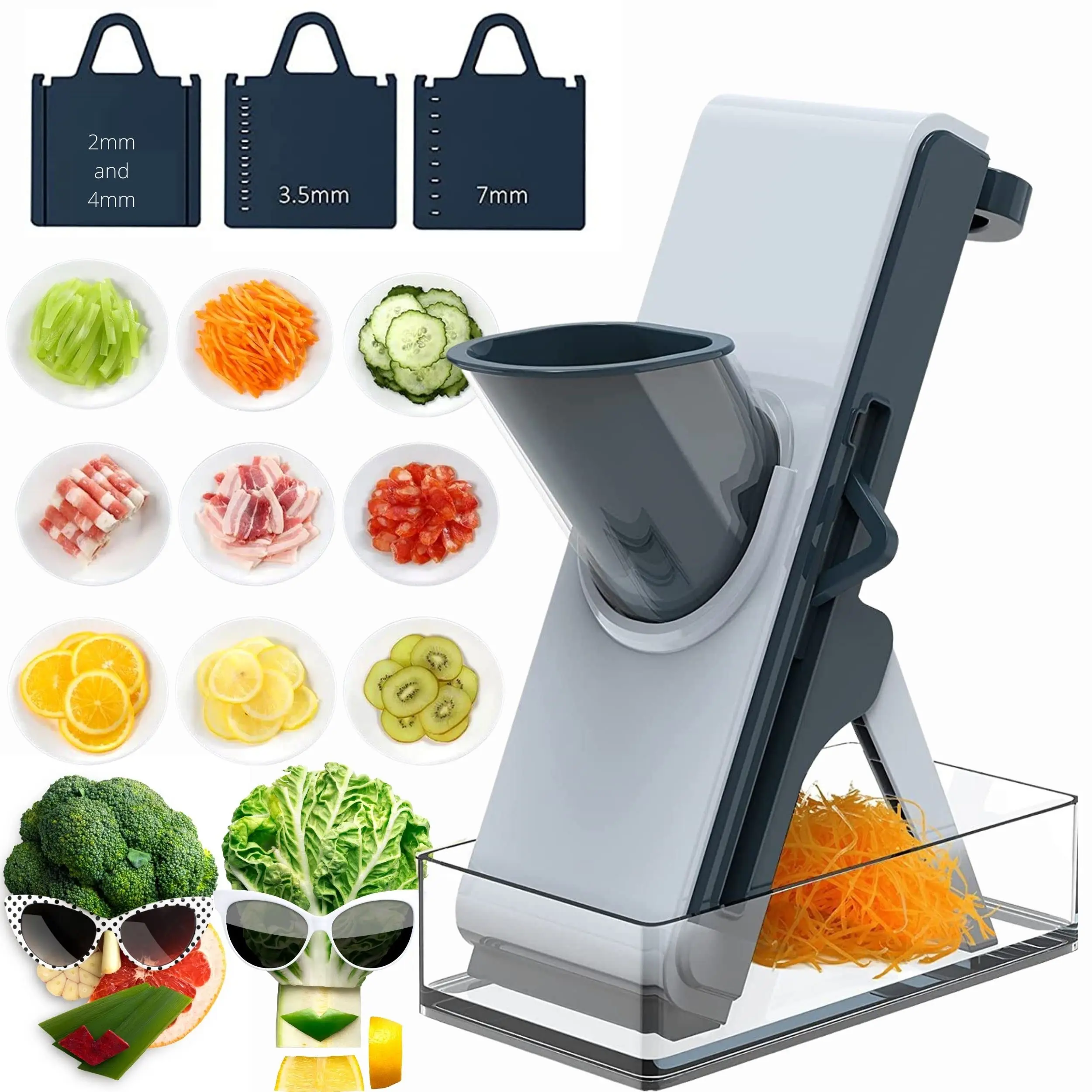 Multi-Purpose Food Vegetable Chopper Mandoline Slicer for Kitchen with 3  Adjustable Blades French Fry Onion Veggie Container