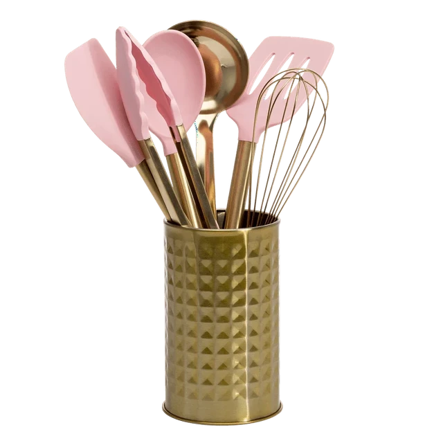 7pc Kitchen Utensil Set in Glossy Golden Color - Online Furniture