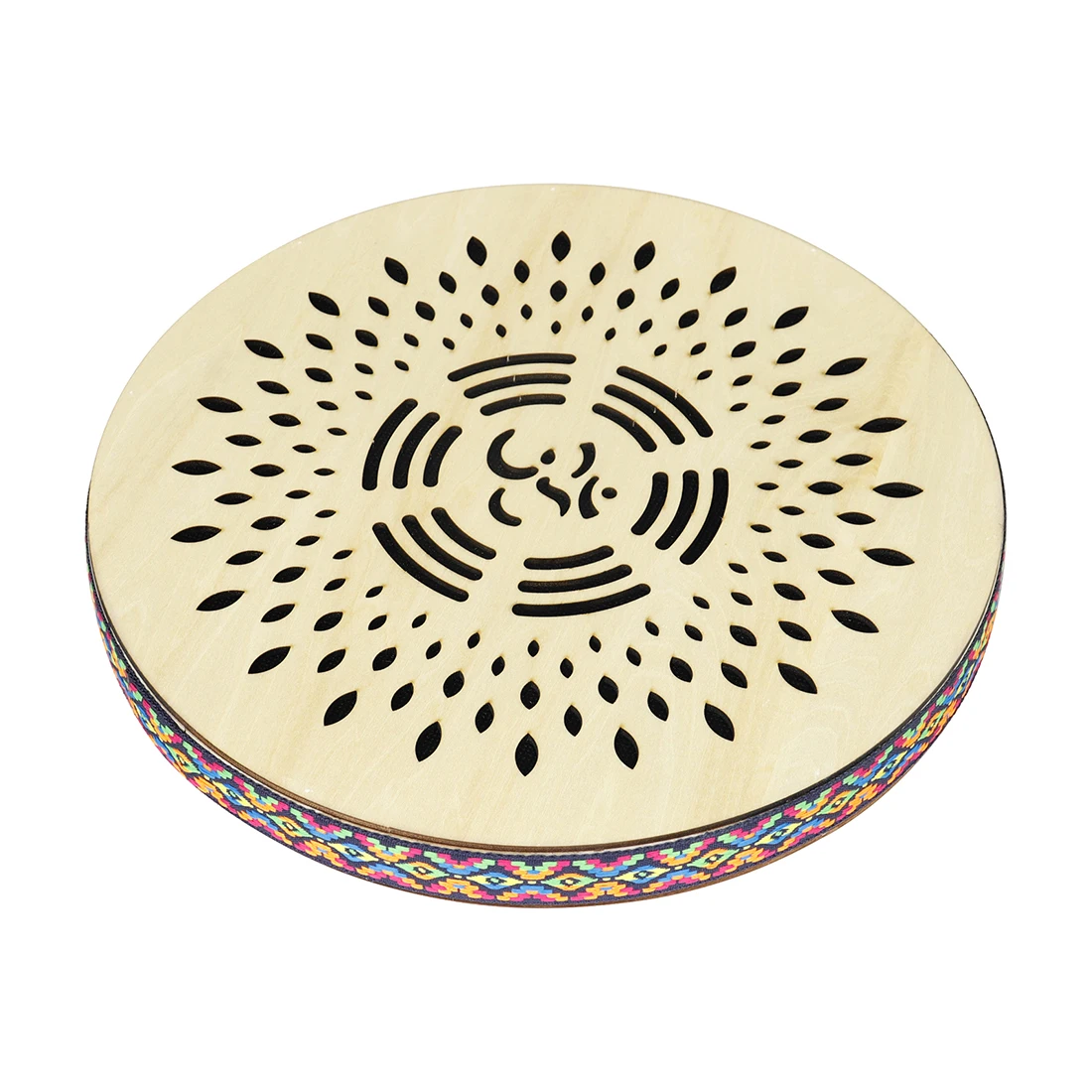 12 Inch solid wood stream drum hand carving rain falls pattern colorful woven trim sea wave sound percussion instrument