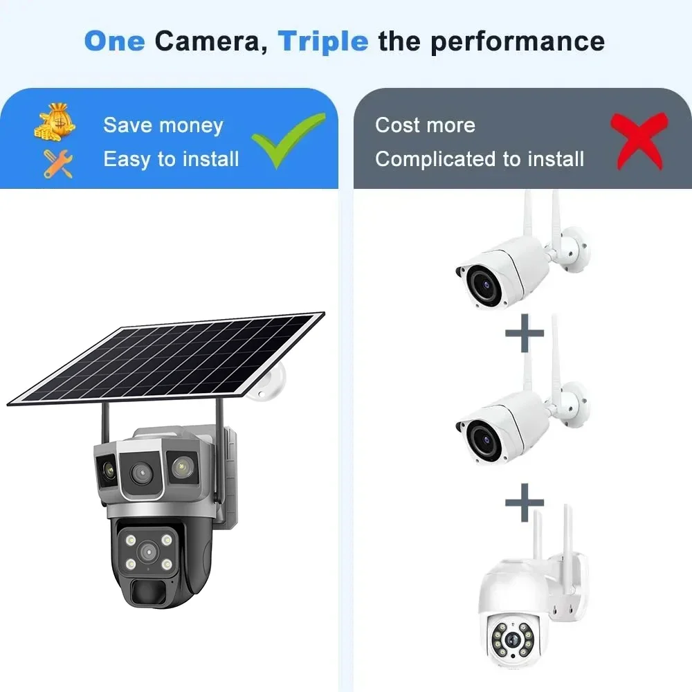 6K 12MP Solar Camera 4G SIM Card WiFi Smart Home Security Protection Outdoor IP Wireless Waterproof Video Surveillance Cameras 4