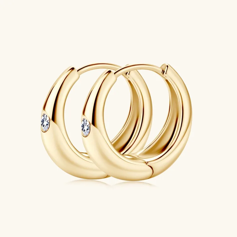 Nabest Gold Plated Hypoallergenic 925 Sterling Silver Moissanite Chunky Huggie Hoop Earrings for Women High quality Fine Jewelry