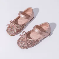 Kids Leather Shoe Spring Autumn Elegant Girls Party Shoes Fashion Sequins Bowtie Children Princess Shoes for Wedding Shallow 1