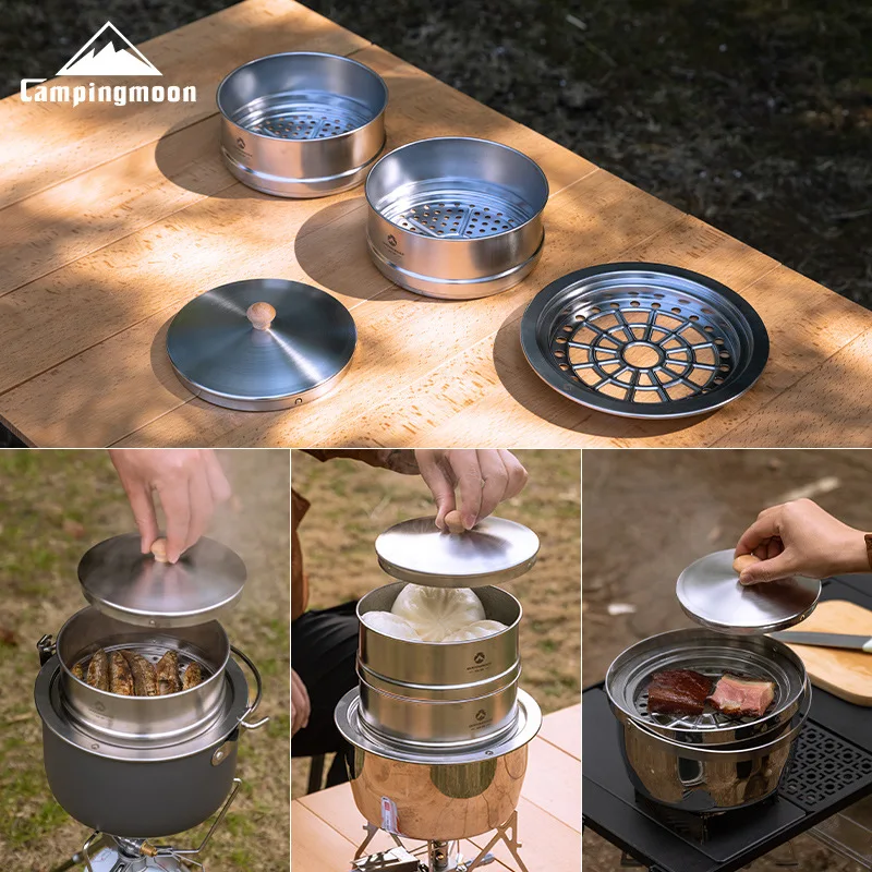 Campingmoon S363 Steamer Cooking Set 15cm Double-layer Steamer Base Cover Set Cooking Accessory