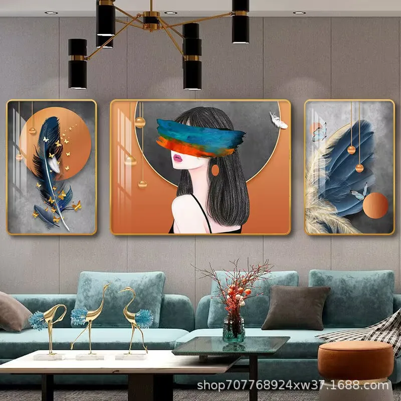 

Luxury Living Room Decorative Painting Modern Minimalist Sofa Background Wall Nordic Home Decor Triple Framed Artistic Poster
