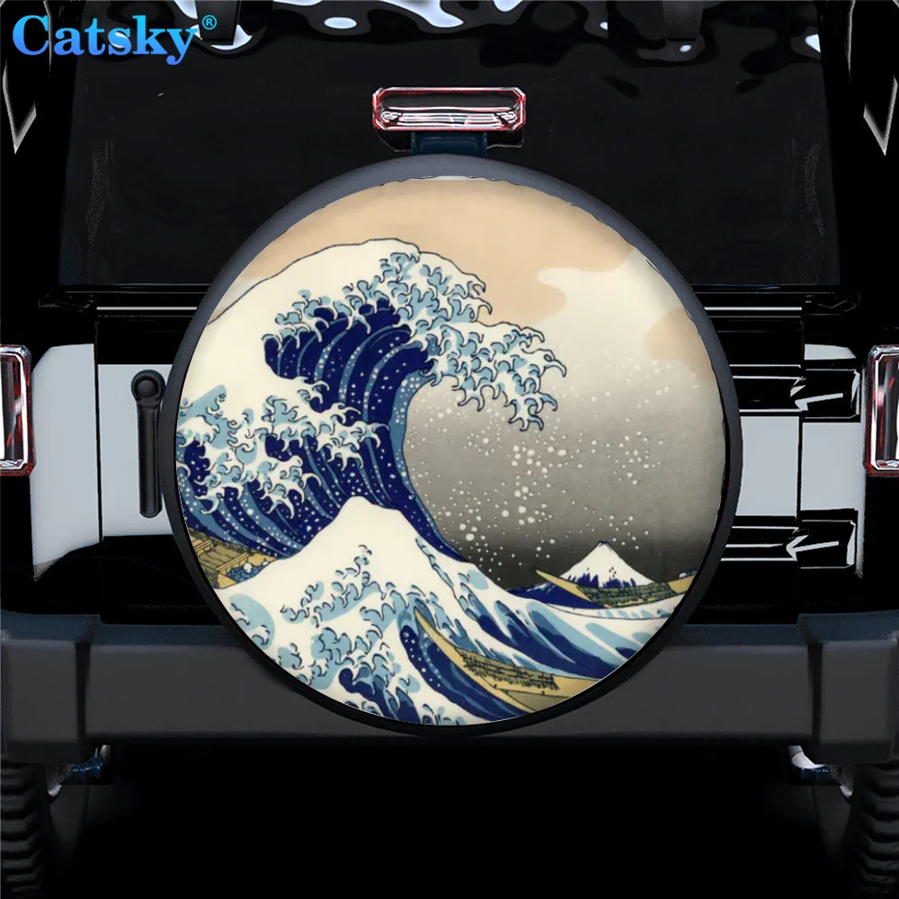 

The Great Wave off Kanagawa японская запасная крышка для шин Водонепроницаемая Пыленепроницаемая Универсальная крышка для колес подходит для трейлера Rv SUV