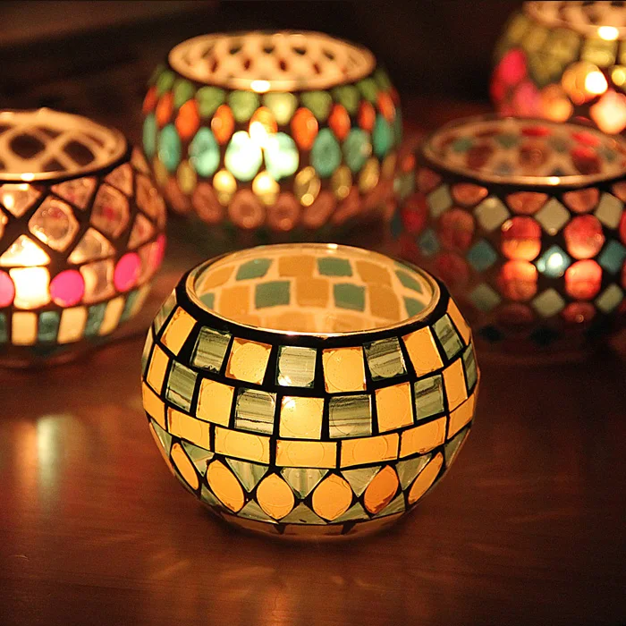 

European Color Ball Mosaic Glass Candle Holder Candlelight Dinner Bar Western Restaurant Candle Cup Decoration Candle Holder