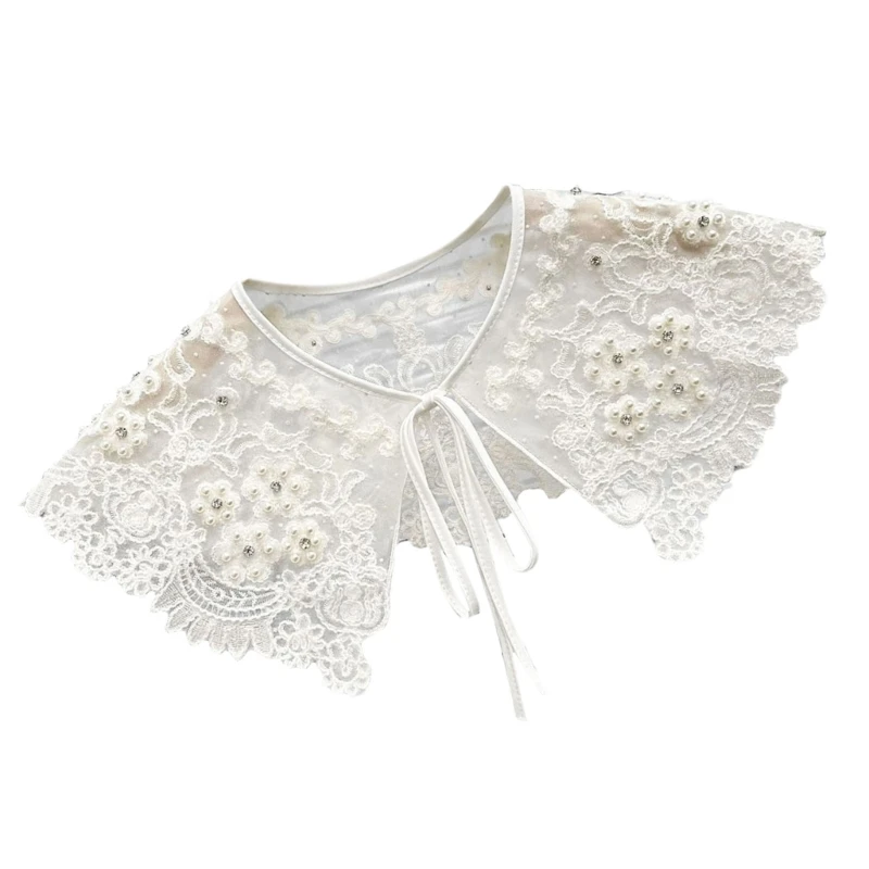 

Embroidery Collar Lace Collar Pearls Beaded Sweet Jeweled Collar for Shirt