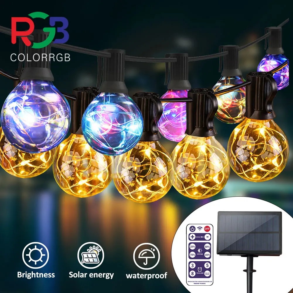 solar panel lights ColorRGB,Solar Outdoor String Lights,G40 Globe String Lights Outdoor Decorative Waterproof for Backyard Pergola Party Bistro solar pathway lights Solar Lamps