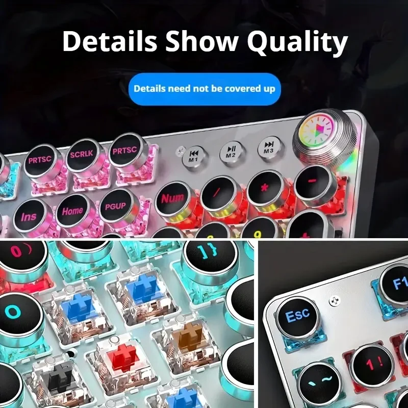 EWEADN Punk Typewriter Mechanical Gaming Keyboard 104 Keys Keypad LED Colorful Backlit USB Wired old style Keyboardsfor Windows