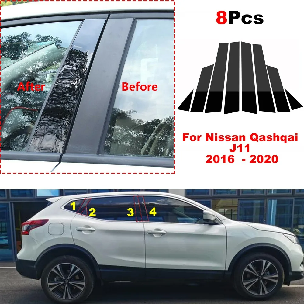 

8Pcs Car Polished Pillar Posts Door Window Trim Cover Moulding Fit For Nissan Qashqai J11 2016-2022 BC Column Sticker