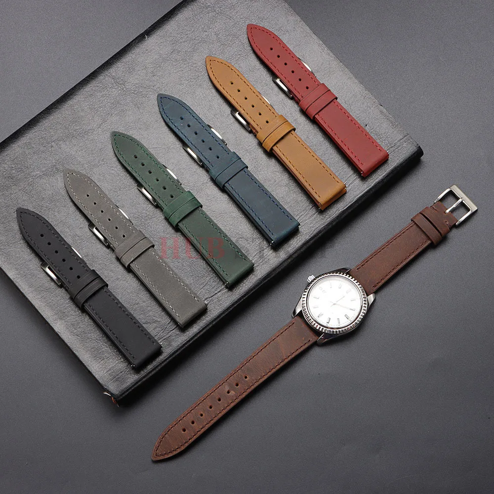 Vintage Retro Calfskin Leather Watch Band with Quick Release Strap