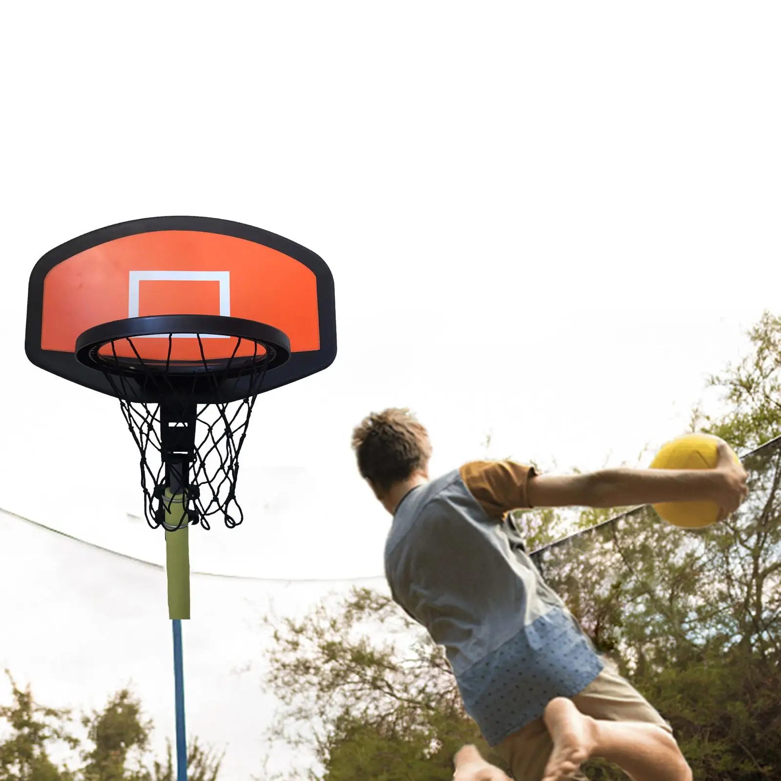 Trampoline Basketball Hoop Outdoor Sports Trampoline Attachment Basketball Backboard For Game Playing Curved Pole Dunking Indoor basketball hoop
