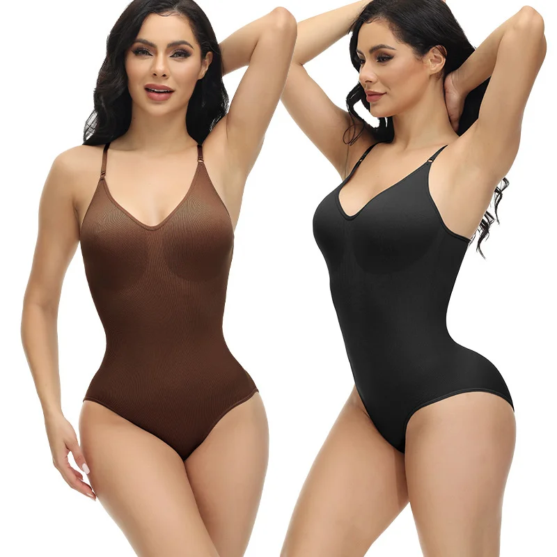 

2PC Bodysuits Shapewear Slim Body Shaper Smooth Out Open Crotch Adjustable Straps Body Suits Tummy Control