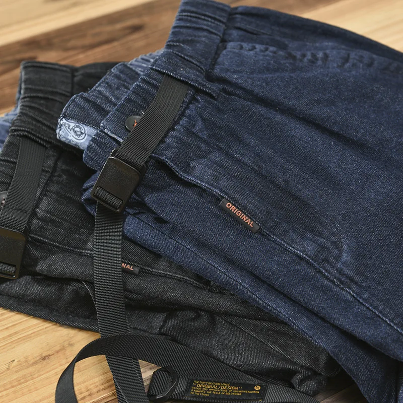 Spring Autumn Winter New Men Jeans Cargo Pants Cotton Male Long Sashes Casual Mid Waist Loose Fit Trouser GA-Z372