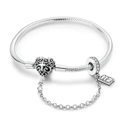 Elegant 925 Sterling Silver Bracelet with Gold Heart and Butterfly Charm - 17cm (KTB123)