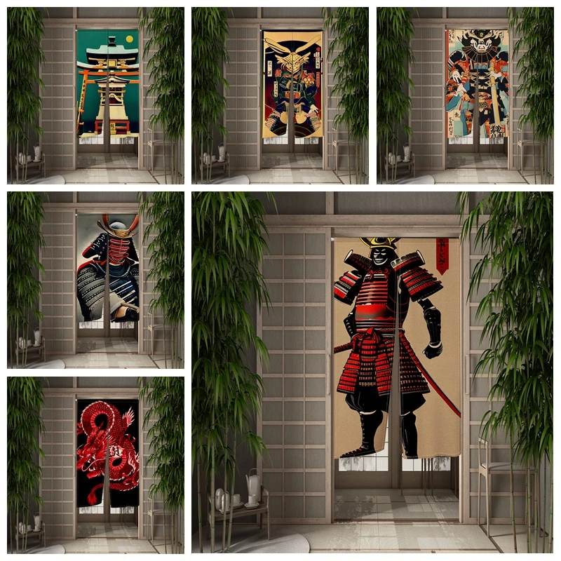 

Japanese Shrine Samurai Curtain Dining Kitchen Door Curtain Print Partition Curtain Drape Entrance Decor Hanging Half-Curtains