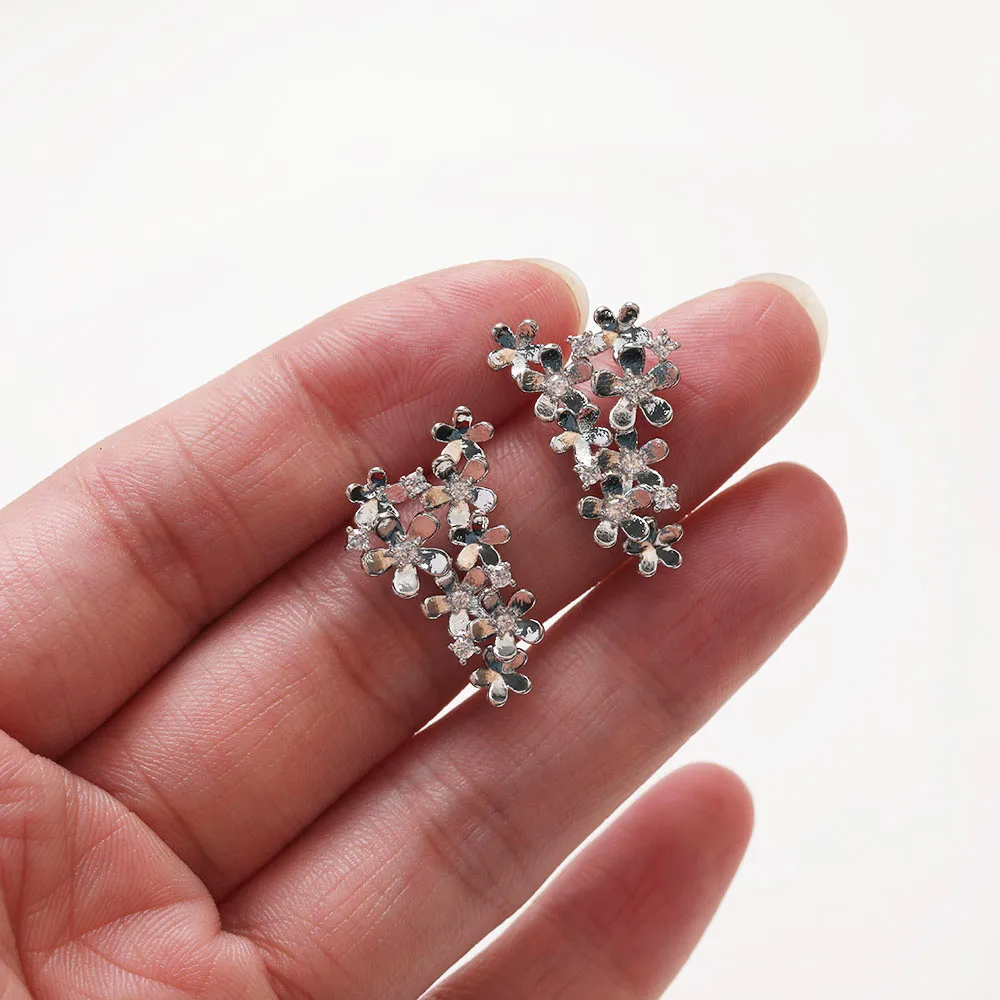 꽃 귀 스터드 귀걸이, DIY 수제 황동 제작, 쥬얼리 조사 부품, 14k 금도금, 15*22mm, 2 개