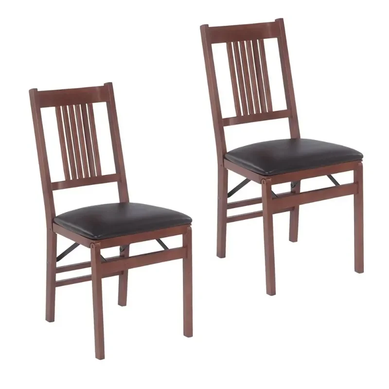 

Folding Chair, Set of 2, Fruitwood with Black Vinyl Seat
