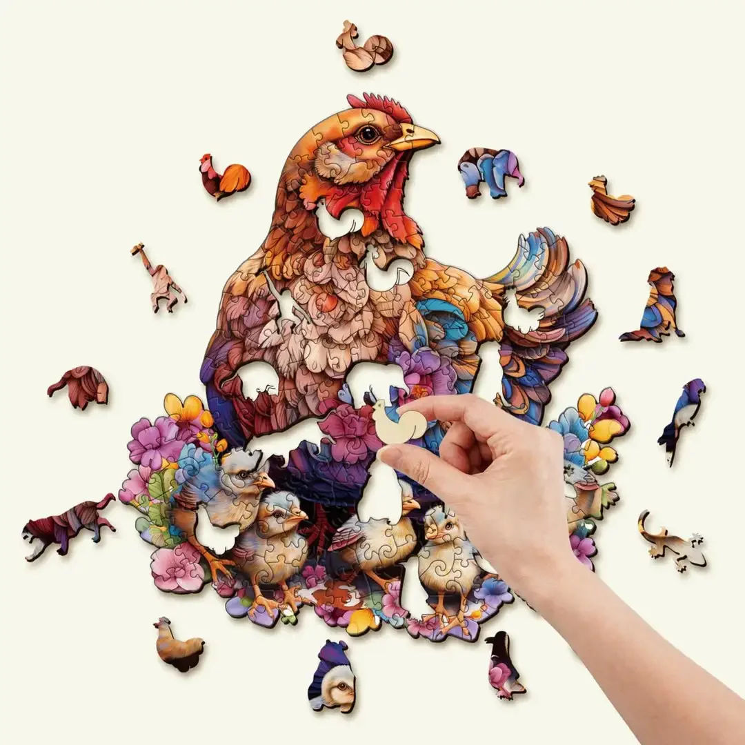 Color Chicken Animal Wooden Jigsaw Puzzle Adult Montessori Games Party Holiday Educational Gifts Kids Wood Jigsaws Toys jigsaw puzzles wooden jigsaw puzzles wooden puzzle toys