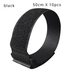 Bulk Pack of 10 Reusable Nylon Cable Straps - Durable Hook and Loop Fastening in Various Lengths (50cm  black 10 pcs)