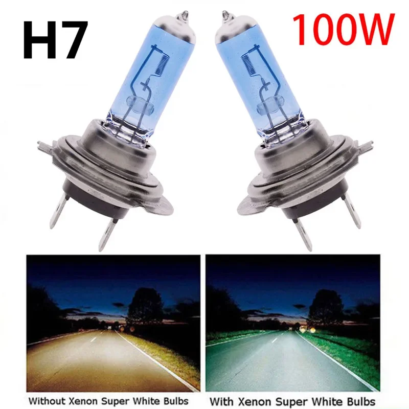 2Pcs H7 100W Xenon Gas Halogen Headlight White Car Light Lamp Bulbs 12V  6000K