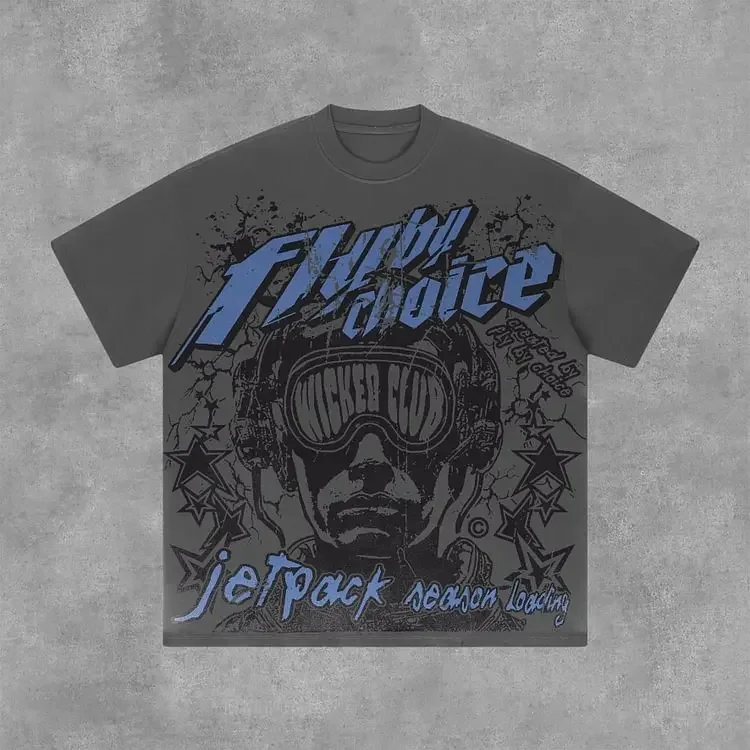 خمر يطير باي تشويس الجرافيك طباعة القطن تي شيرتات...