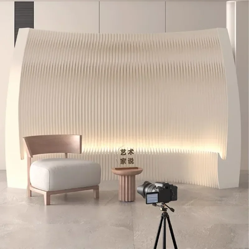 Half Moon Portable White Organ Folding Paper Wall Screen Room Dividers Office Partition Removable Folding Baffle Fence
