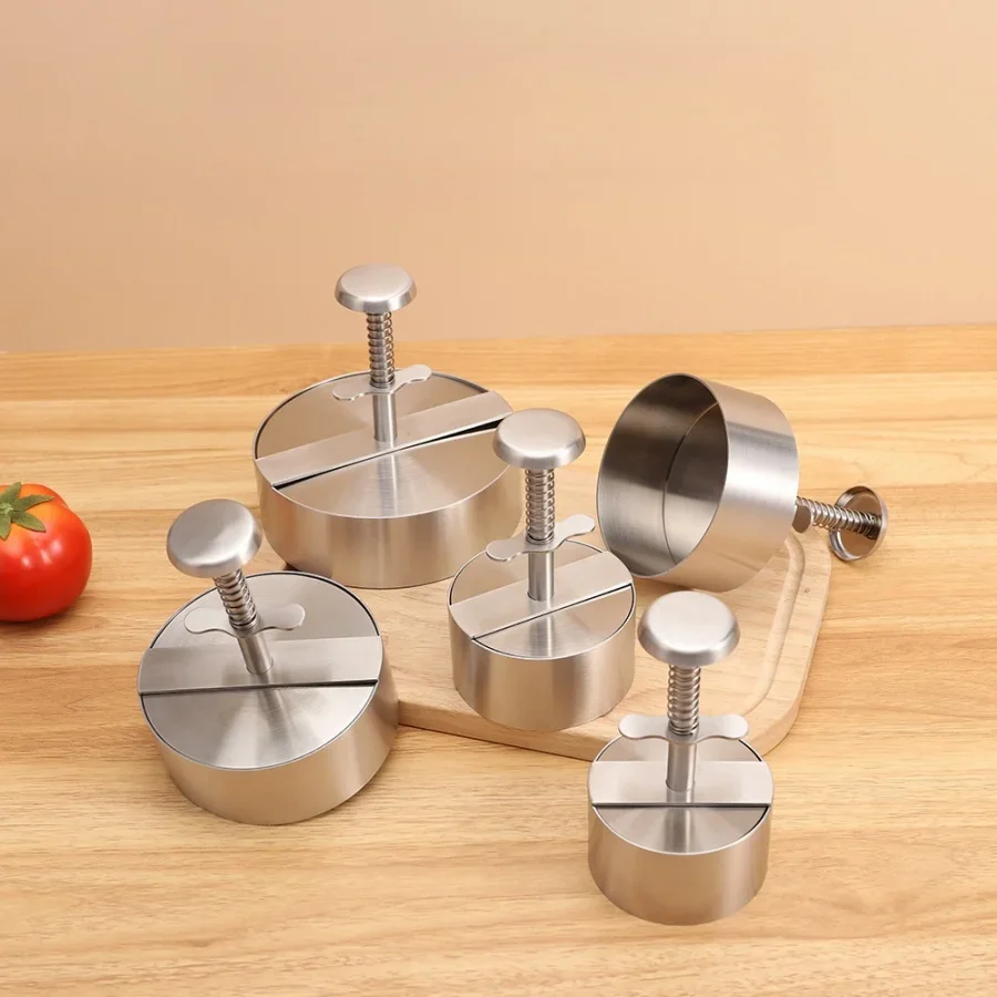 Description Picture 5 of itemHamburger Patty Maker Press 304 Stainless Steel Non-Stick Round Manual Rice Ball Mold Thickness Adjusted Kitchen Beef BBQ Tools