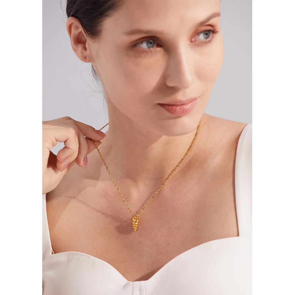 Statement Conch Pendant Stainless Steel Gold Color Necklace Charm Metal Texture - Image 4