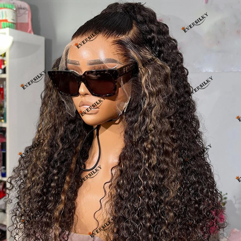 

Thick Density Kinky Curly Highlight Human Hair 13x6 Lace Front Wig Remy Brazilian Hair Pre Plucked Hairline 360 Lace Wigs