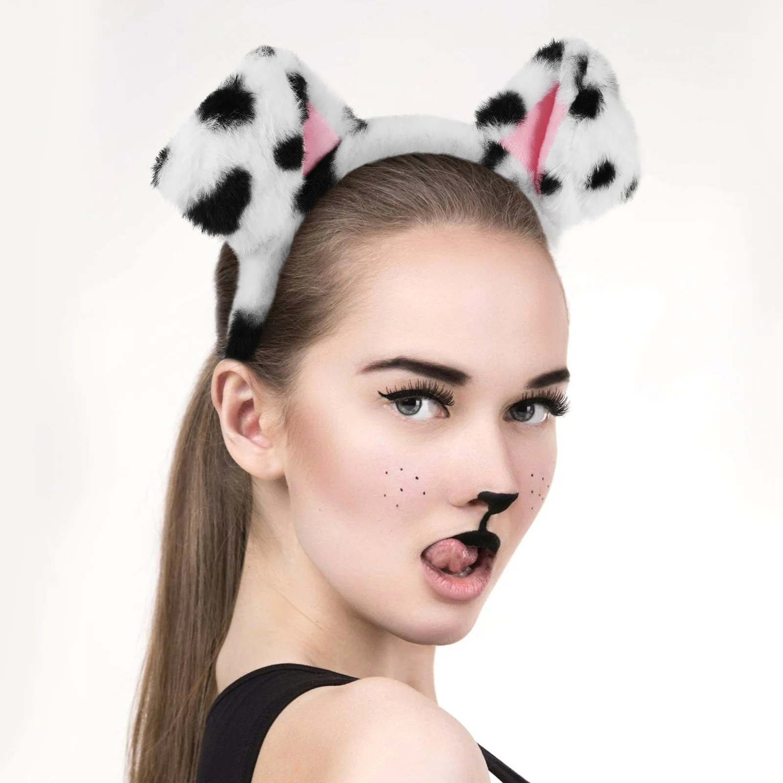 Dalmatian Ears Headband Fuzzy Animal Hair Band Decorative Cosplay Costume Accessories Dalmatian Spot Headwear Costumes